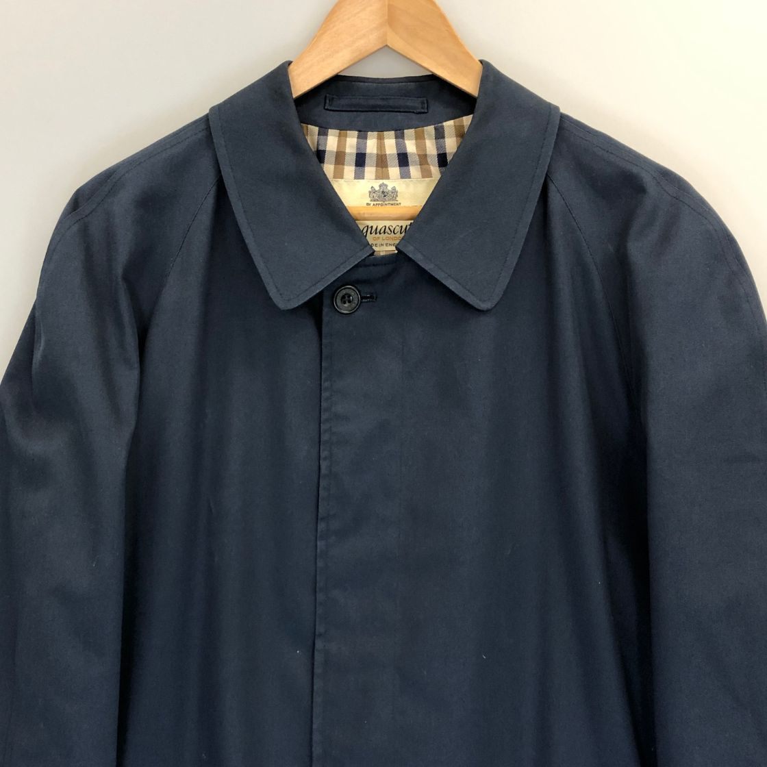 美品◆アクアスキュータム バルカラーコート  イングランド製 メンズ  ネイビー サイズ表記無し Aquascutum 【AFB2】