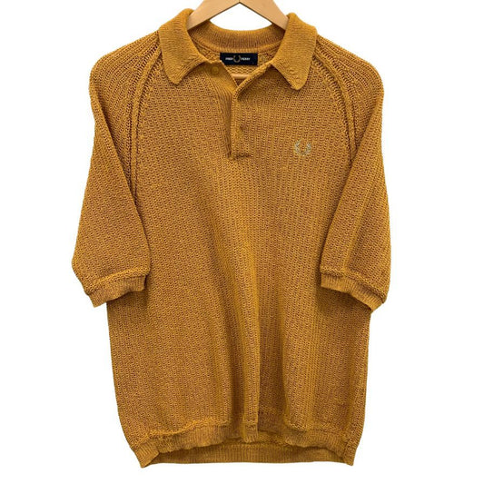 美品◆フレッドペリー ポロシャツ メッシュ サマーニット メンズ サイズL マスタード FRED PERRY 【AFB35】