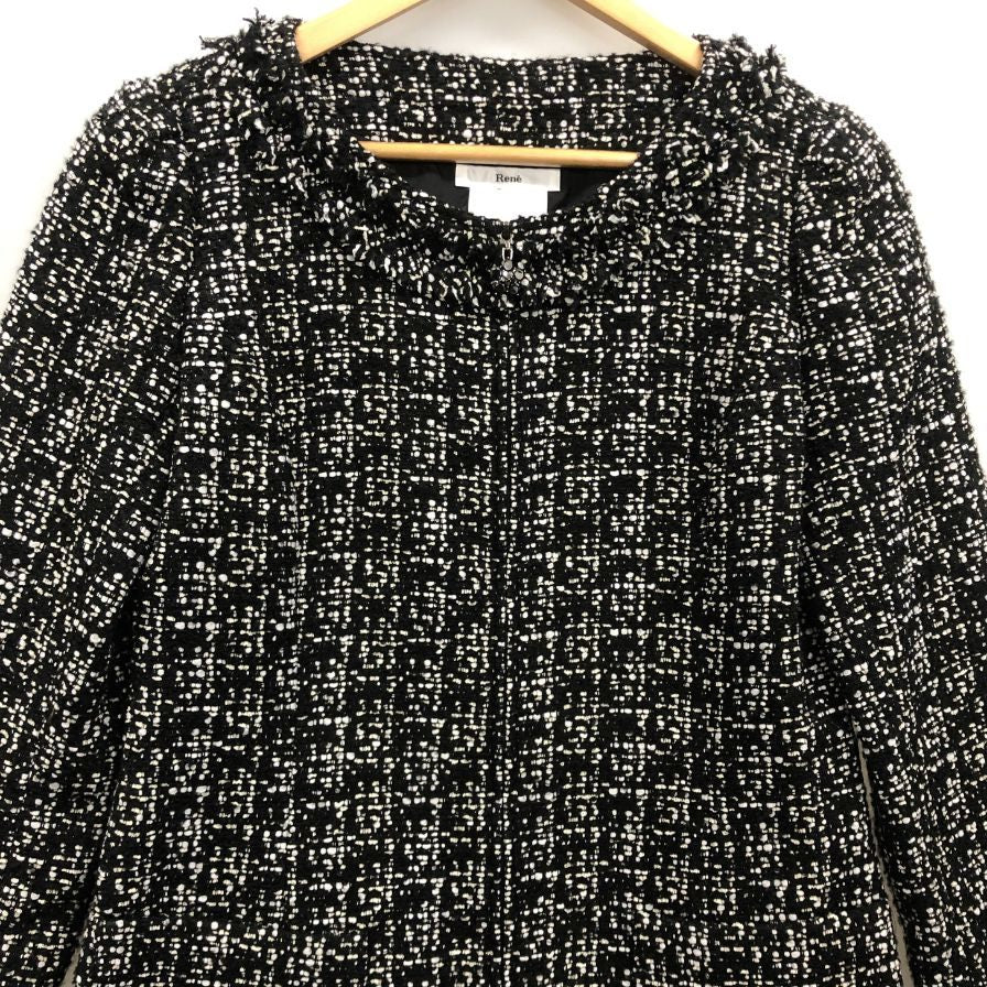 美品◆ルネ 半袖ワンピース TISSUE製ツイード レディース サイズ38 ブラック Rene 【AFB3】