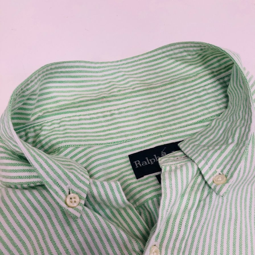 美品◆ラルフローレン ボタンダウンシャツ 90S ストライプ グリーン メンズ サイズ16 1/2 Ralph Lauren 【AFB20】