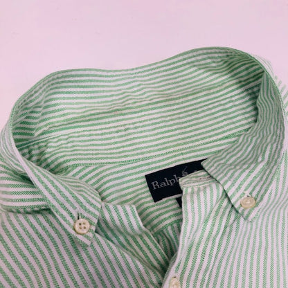 美品◆ラルフローレン ボタンダウンシャツ 90S ストライプ グリーン メンズ サイズ16 1/2 Ralph Lauren 【AFB20】