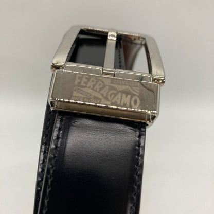 サルヴァトーレフェラガモ レザーベルト ブラック シルバー金具 メンズ Salvatore Ferragamo【AFI7】