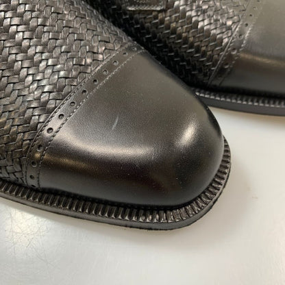 フェラガモ レザーシューズ  9861メッシュ パンチドキャップトゥ Vフロント カーフ ブラック サイズ8.5 メンズ Salvatore Ferragamo 約27.5cm【PTM5】