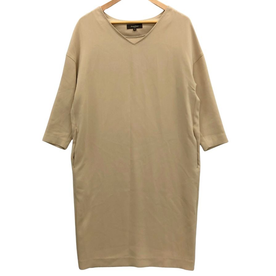 極美品◆デミルクス ビームス ワンピース アセテート 七分丈 Vネック ベージュ レディース サイズ36 Demi-Luxe Beams 【AFB18】