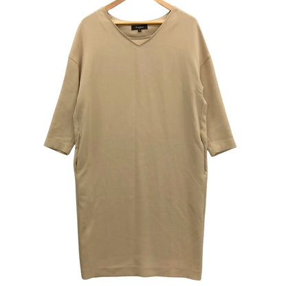 極美品◆デミルクス ビームス ワンピース アセテート 七分丈 Vネック ベージュ レディース サイズ36 Demi-Luxe Beams 【AFB18】