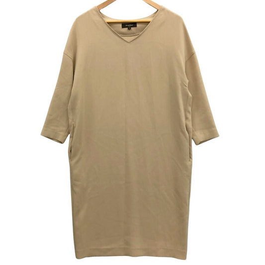 極美品◆デミルクス ビームス ワンピース アセテート 七分丈 Vネック ベージュ レディース サイズ36 Demi-Luxe Beams 【AFB18】