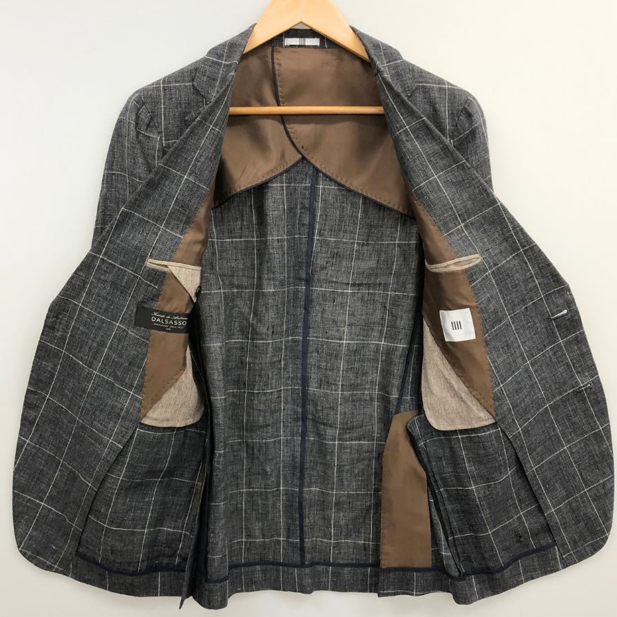 中古◆スーツセレクト リネン テーラードジャケット JSJ1750 グレー サイズA5 メンズ チェック SUIT SELECT DALSASSO 【AFB33】
