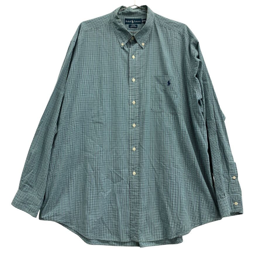 美品◆ポロ ラルフローレン ボタンダウンシャツ 90S オールド メンズ ブルー サイズXXL Polo Ralph Lauren 【AFB11】