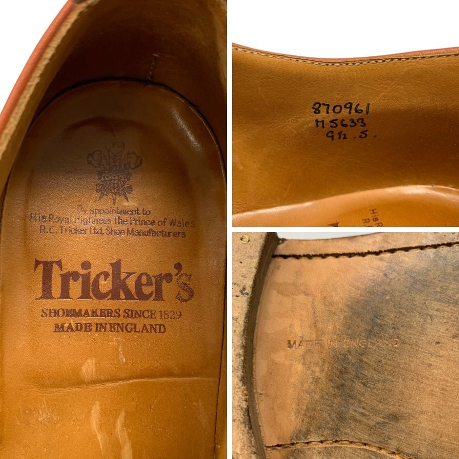 トリッカーズ レザーシューズ カントリー ウイングチップ バートン M5633 メンズ サイズ9.5 ブラウン Tricker’s BOURTON ビジネスシューズ 約28.0cm【LA】【中古】