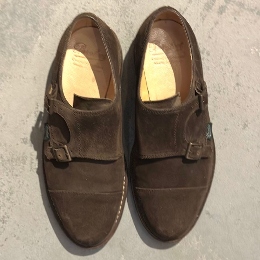 パラブーツ レザーシューズ ダブルモンクストラップ ウィリアム スエード メンズ ブラウン サイズ7.5 Paraboot WILLIAM ビジネスシューズ 約26.0cm【LA】【中古】