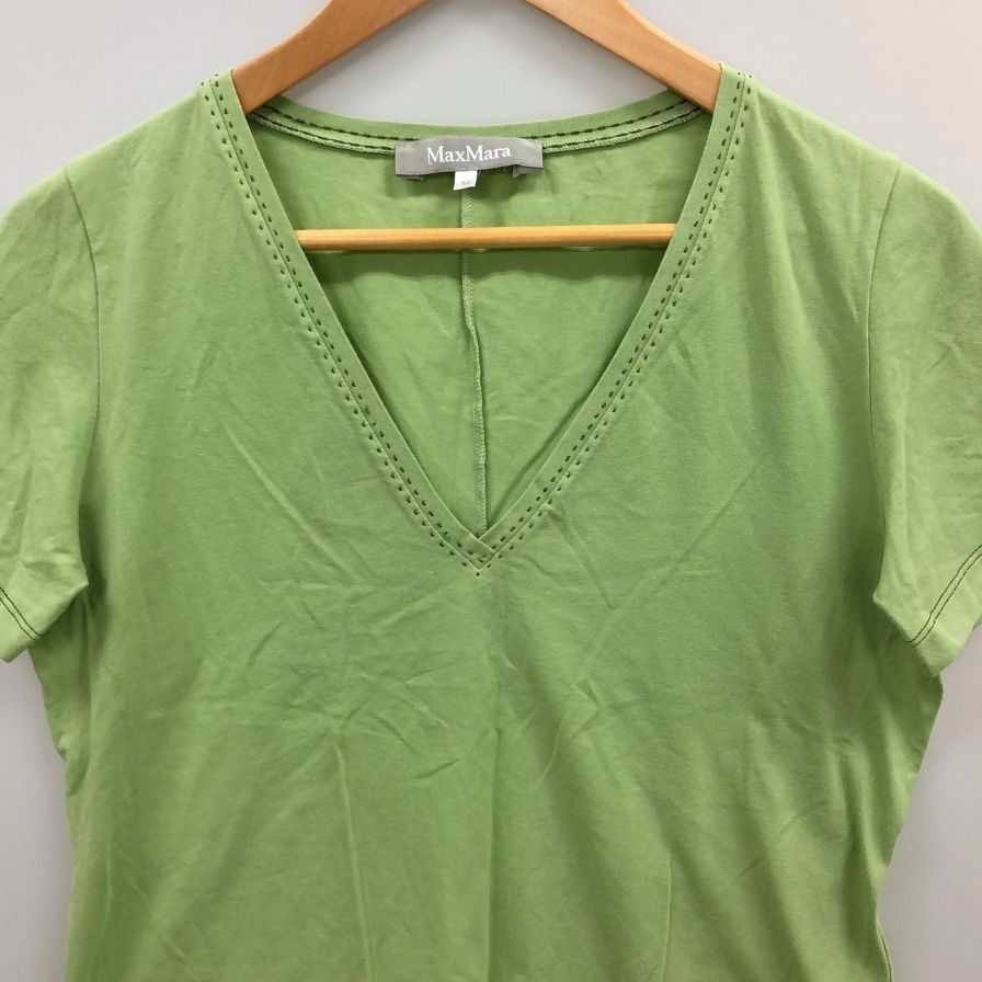 美品◆マックスマーラ 半袖トップス トップス Tシャツ 襟元ステッチ レディース サイズM グリーン MaxMara 【AFB5】