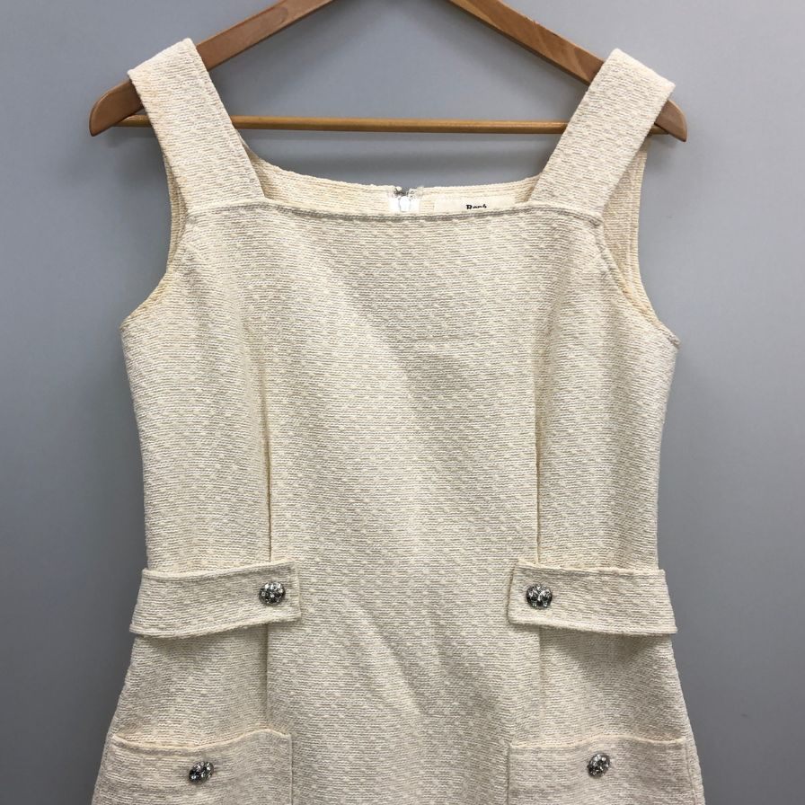 中古◆ルネ ワンピース ノースリーブ ツイード メタルボタン アイボリー レディース サイズ38 6426580 Rene TISSUE 【AFB3】