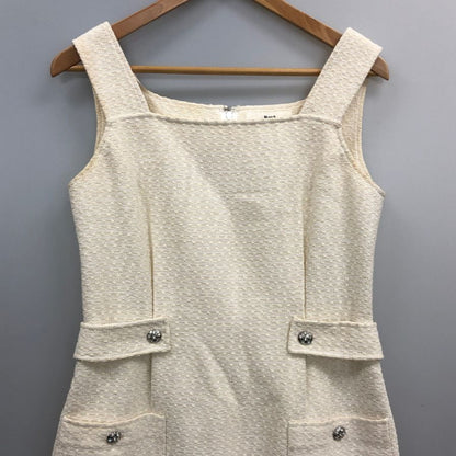 中古◆ルネ ワンピース ノースリーブ ツイード メタルボタン アイボリー レディース サイズ38 6426580 Rene TISSUE 【AFB3】
