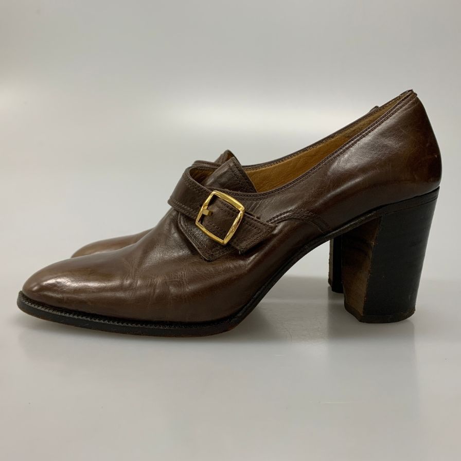 タニノクリスチー ヒールパンプス モンクストラップ ブラウン ゴールド金具 レディース サイズ37B TANINO CRISCI 約23.5cm【AFC4】