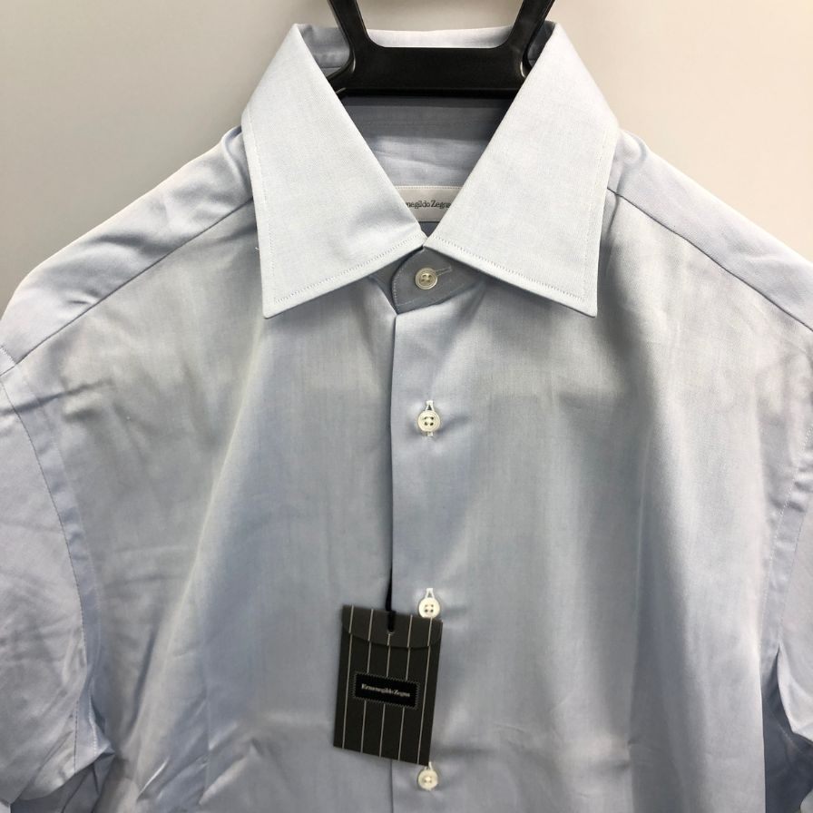 新品同様◆エルメネジルドゼニア 長袖ドレスシャツ ブルー サイズ39/15.5 メンズ Ermenegildo Zegna 【AFB33】