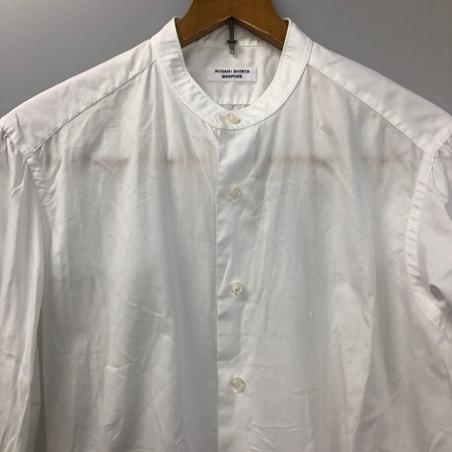 中古◆ミナミシャツ オーダー シャツ バンドカラー メンズ サイズ不明 ホワイト MINAMI SHIRTS BESPOKE 【AFB5】