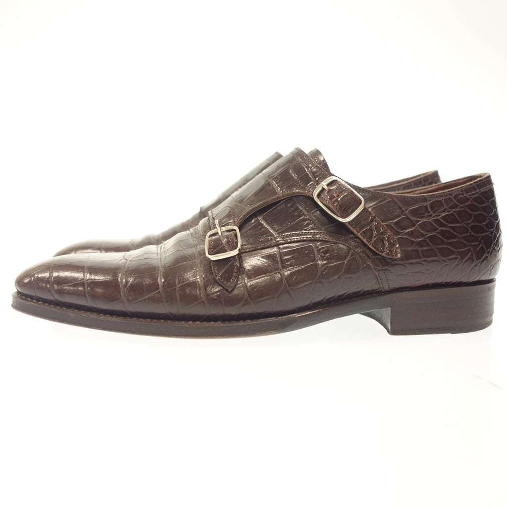 Good Condition ◆ Trading Post Leather Shoes Double Monk Croco Embossed Red Brown Men's Size 7 Trading Post [AFC7] 