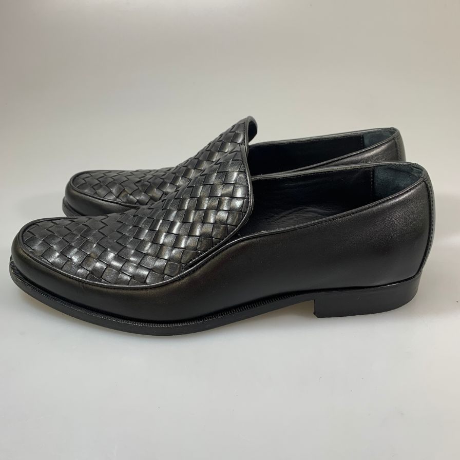 ボッテガヴェネタ スリッポン イントレチャート コブラヴァンプ  カーフ ブラック サイズ42 BOTTEGA VENETA 約27.0cm【AFC7】