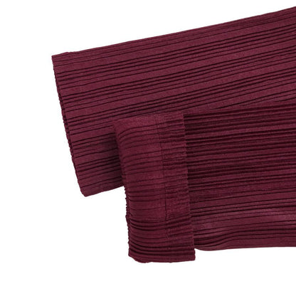 極美品◆イッセイミヤケ プリーツプリーズ ハイネック トップス レディース PP73-FK353 ボルドー サイズ03 ISSEY MIYAKE PLEATS PLEASE 【AFB37】