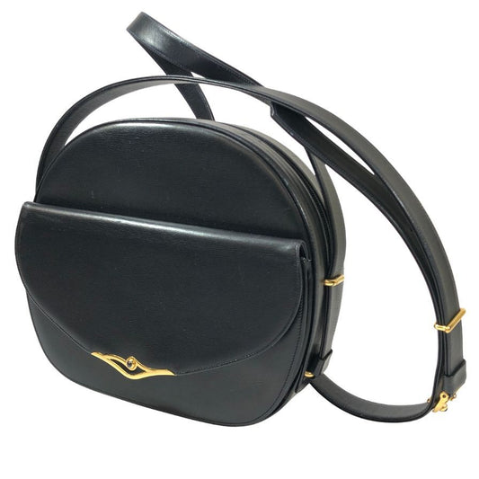 カルティエ サファイアライン レザーショルダーバッグ ゴールド金具 ブラック Cartier【AFE3】