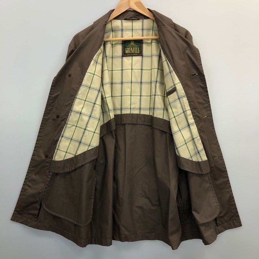 美品◆グレンフェル ショートコート ジャケット ベルト付き コットン メンズ ブラウン サイズ36 GRENFELL 【AFB10】