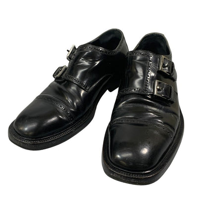 グッチ レザーシューズ 5245 ダブルモンク パンチドキャップトゥ ガラスレザー ブラック サイズ41.5E メンズ GUCCI 約26.5cm【AFC44-2】