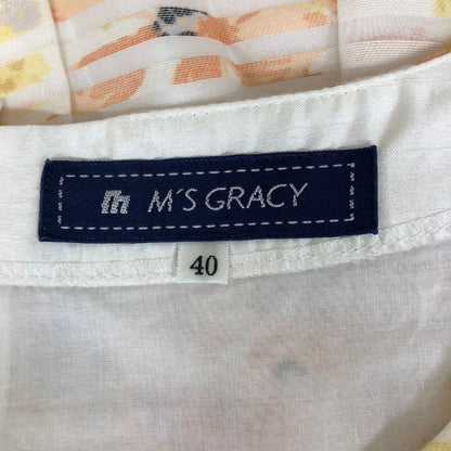 極美品◆エムズグレイシー ワンピース ノースリーブ 花柄 オレンジ×イエロー サイズ40 レディース M'S GRACY 【AFB47】