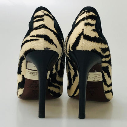 ランバン パンプス ポニー ファー ハイヒール サイズ36.5 レディース ホワイト ブラック Lanvin 約23.5cm【AFC30】