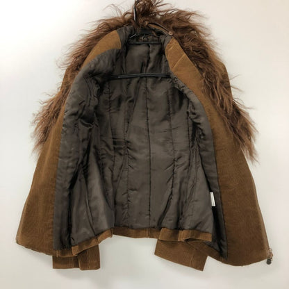 美品◆ルイ フェロー ジャケット コーデュロイ ニット切替 ラインストーン チベットラムファー ブラウン サイズ38 Louis Feraud 【AFG1】