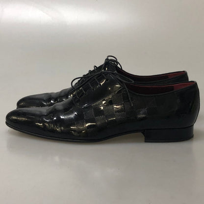 ルイヴィトンST1008 レザーシューズ プレーントゥ ガラスレザー チェック柄 ブラック サイズUK8 メンズ LOUIS VUITTON 約27.0cm【AFC4】