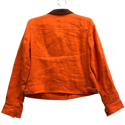 美品◆ローレン ラルフローレン ショートジャケット レザー襟 ゴールド金具 レディース  サイズ10 オレンジ LAUREN RALPH LAUREN 【AFB11】