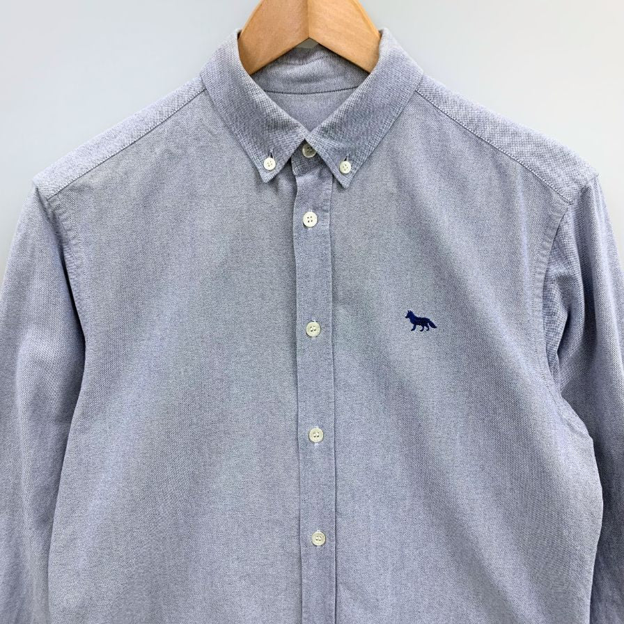 中古■メゾンキツネ オックスフォードシャツ コットン ボタンダウン 刺繍 長袖 L/S ブルー メンズ サイズ38 Maison Kitsune 【AFB6】