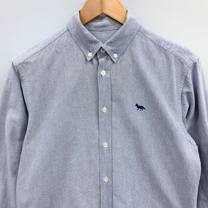 中古■メゾンキツネ オックスフォードシャツ コットン ボタンダウン 刺繍 長袖 L/S ブルー メンズ サイズ38 Maison Kitsune 【AFB6】