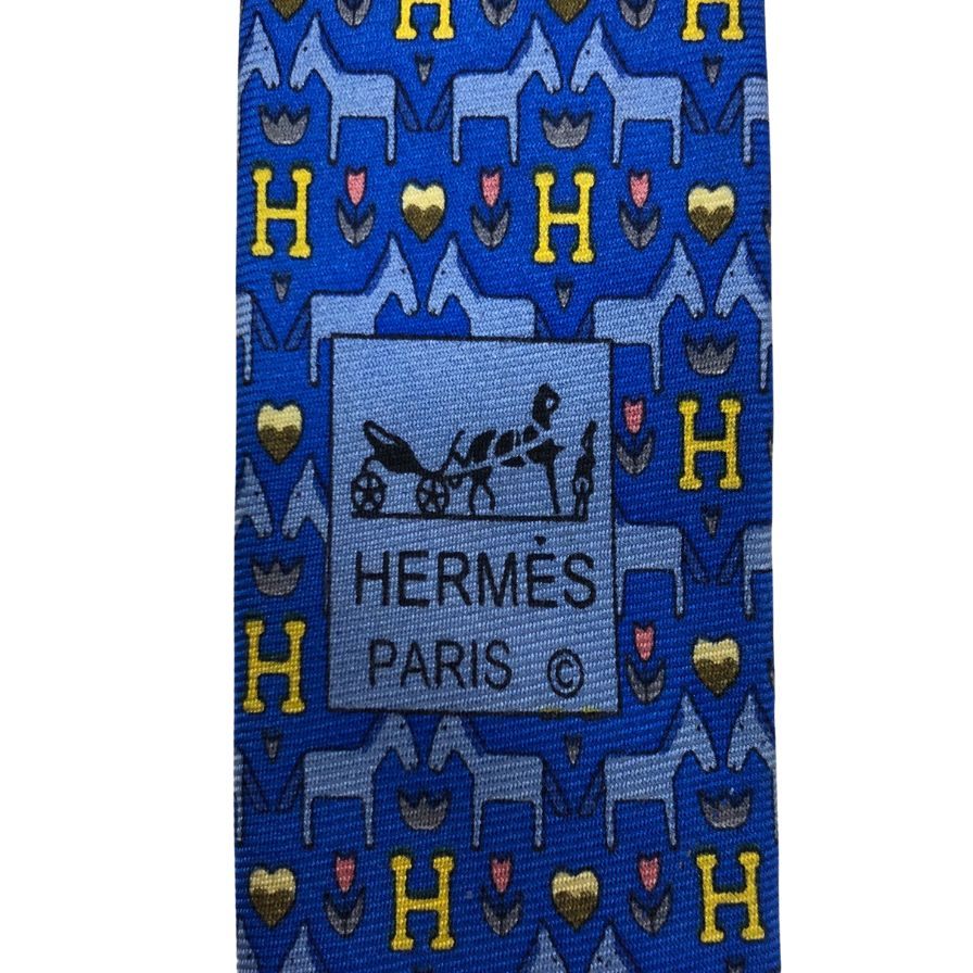 【世界最高峰ネクタイ✨️美品✨️】HERMES ネイビー系 総柄 HERMESエルメス ネクタイ ハイブランド 犬柄ネイビー 高級シルク