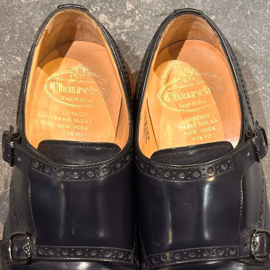 チャーチ レザーシューズ ダブルモンク ケルビー3 81ラスト 5都市 ポリッシュバインダーカーフ ネイビー UK70F メンズ Church's ビジネスシューズ 約26.0cm【LA】【中古】
