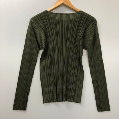 極美品◆プリーツプリーズ イッセイミヤケ 長袖プリーツカットソー カーキ サイズ3 レディース PLEATS PLEASE ISSEY MIYAKE 【AFB22】