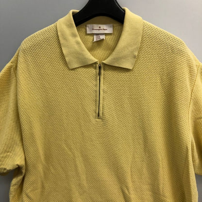 極美品◆エルメネジルドゼニア ニットポロシャツ コットン イエロー サイズL/52 Ermenegildo Zegna 【AFB33】