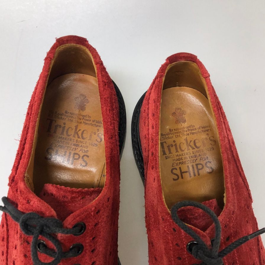トリッカーズ スエード バートンフルブローグ 5633 メンズ サイズ7.5 レッド Tricker's 約26.0cm【PTM3】