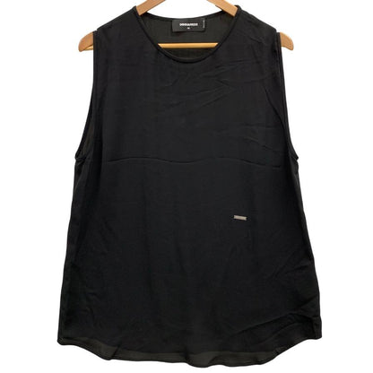 中古◆ディースクエアード ノースリーブ トップス ロゴプレート シルク100% レディース サイズ44 ブラック DSQUARED2 【AFB6】
