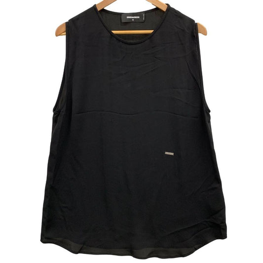 中古◆ディースクエアード ノースリーブ トップス ロゴプレート シルク100% レディース サイズ44 ブラック DSQUARED2 【AFB6】