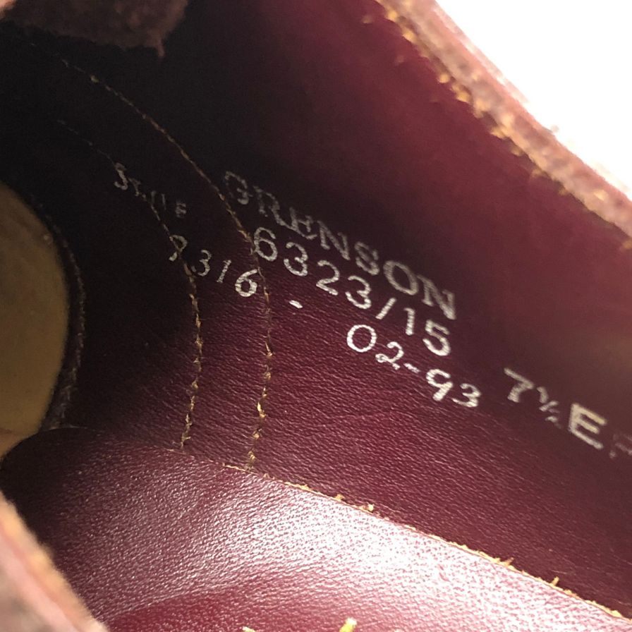 グレンソン レザーシューズ セミブローグ アニバーサリー エディション カーフ バーガンディ 7.5E メンズ GRENSON 約26.5cm【AFC1】