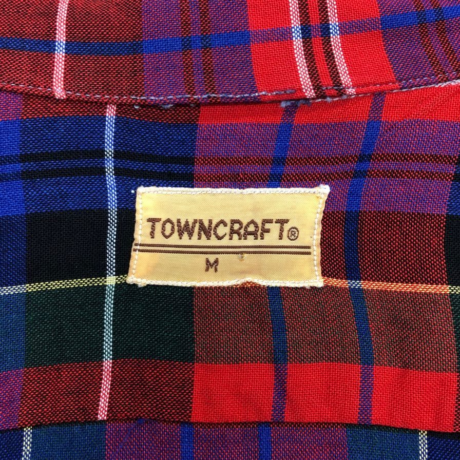 タウンクラフト 40S-50S チェックシャツ ブロック字タグ レーヨン ダブルポケット メンズ サイズM TOWNCRAFT【LA】
