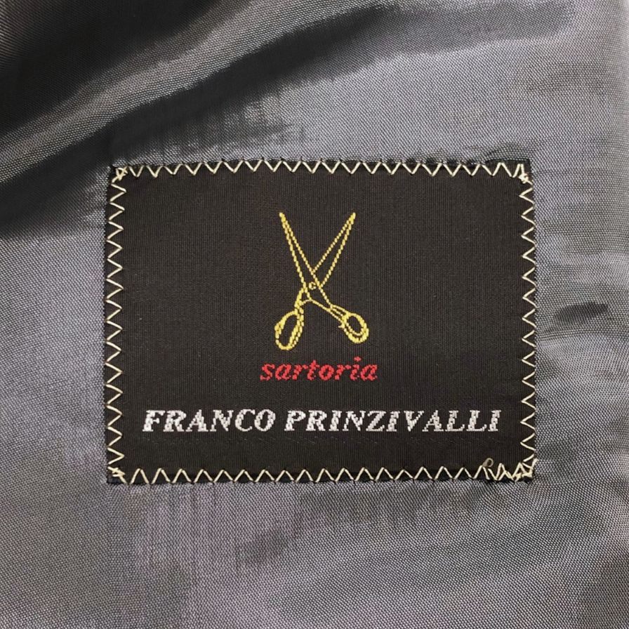 極美品◆フランコプリンツィバァリー  テーラードジャケット 3B シングル ヘリンボーン ブルー系 サイズ48 FRANCO PRINZIVALLI 【AFB42】
