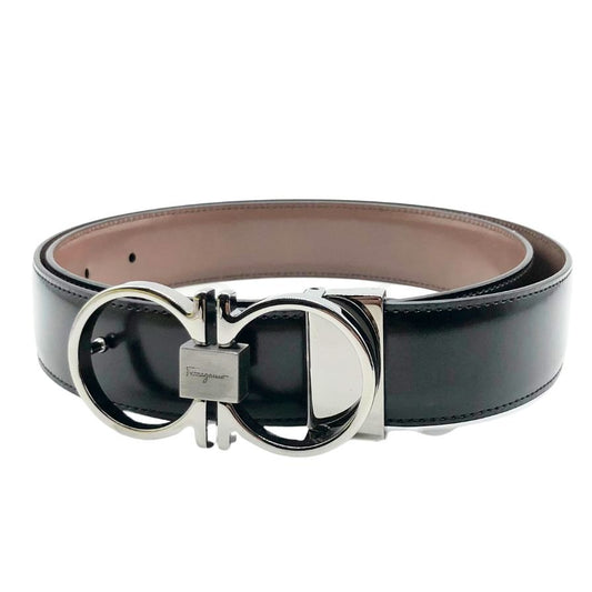 サルバトーレ フェラガモ ベルト ガンチーニ 金具 バックル レザー ブラック シルバー Salvatore Ferragamo【AFI21】