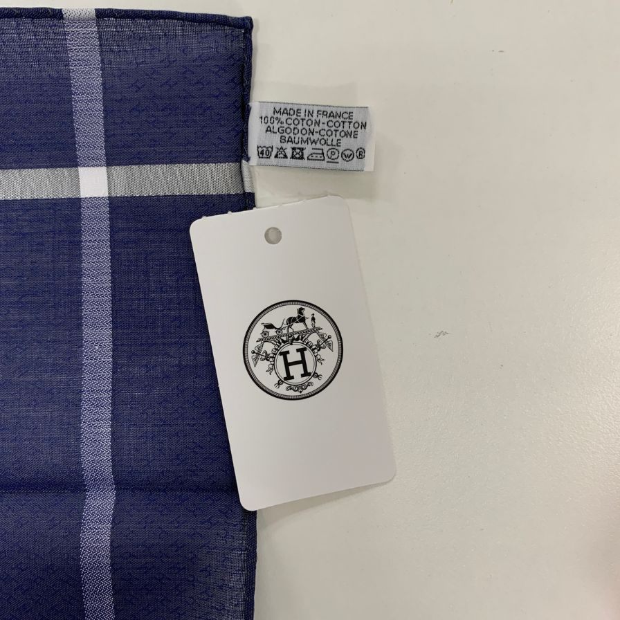 エルメス ハンカチ コットン100% ネイビー レディース HERMES【AFI12】【中古】