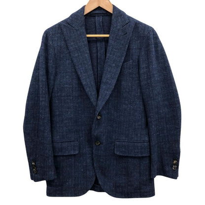 美品◆ラルディーニ テーラードジャケット コットン ウール チェック柄 ネイビー系 サイズ44REG LARDINI 【AFB41】
