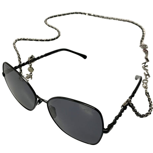 シャネル サングラス バタフライシェイプ グレーレンズ ブラック×シルバー 4274-Q 59□16 C101/T8 135 3P CHANEL【AFI13】