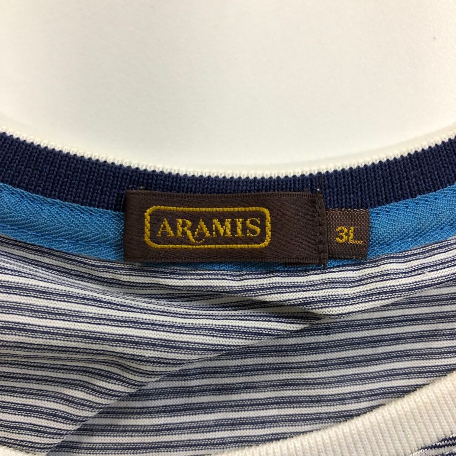 新品同様◆アラミス Tシャツ ストライプ 日本製 メンズ サイズ3L ブルー系 ARAMIS 【AFB2】