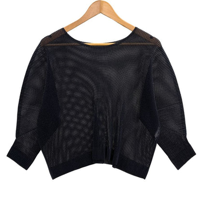 極美品◆プリーツプリーズ イッセイミヤケ メッシュ  カットソー PP53-FK252  レディースサイズ 3 ブラック PLEATS PLEASE ISSEY MIYAKE MADE IN JAPA 【AFB21】