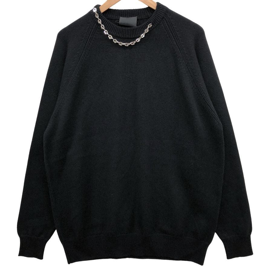 極美品◆ジバンシー ラウンドネックニット セーター ネックチェーン レディース カシミア サイズM ブラック BW90CM4Z9K GIVENCHY 【AFB5】